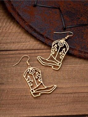 Gold Cowboy Boot Outline Drop Earrings - Women's Jewelry